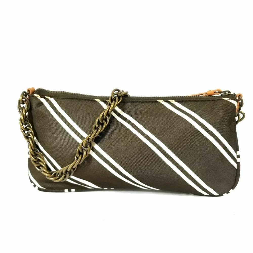 Brown & White Silk Baguette